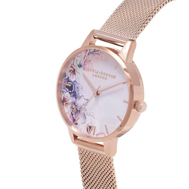 オリビアバートン OLIVIA BURTON ウォーターカラーフローラル ローズゴールドメッシュ 腕時計