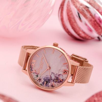 【新品】Olivia Burton 腕時計 花柄 ブラウン&ピンクゴールド♡インパクト