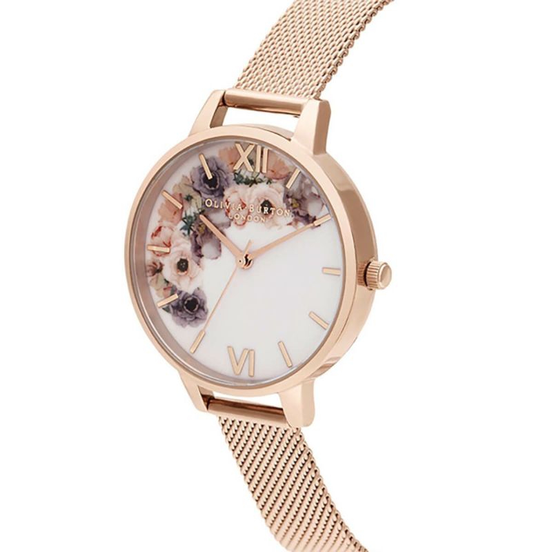 オリビアバートン OLIVIA BURTON ウォーターカラーフローラル ペール ローズゴールドメッシュ 腕時計