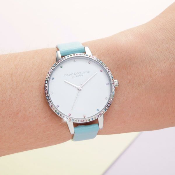 オリビアバートン OLIVIA BURTON レインボー ベゼル ターコイズ ＆ シルバー 34mm 腕時計