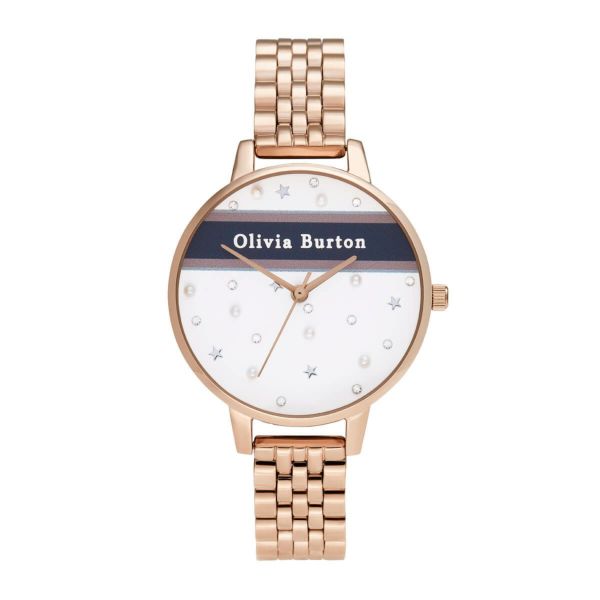 オリビアバートン OLIVIA BURTON ヴァースティ ピンク ＆ ネイビー ストライプ ＆ ローズゴールド ブレスレット 34mm 腕時計
