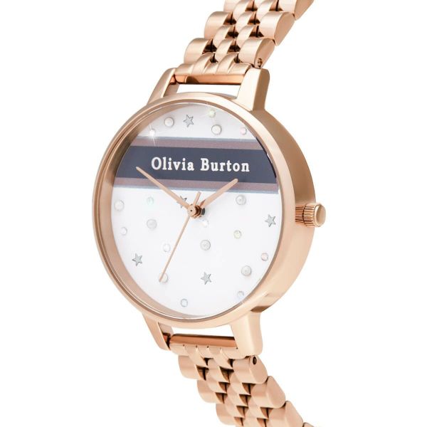 オリビアバートン OLIVIA BURTON ヴァースティ ピンク ＆ ネイビー ストライプ ＆ ローズゴールド ブレスレット 34mm 腕時計