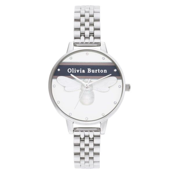 オリビアバートン OLIVIA BURTON ヴァースティ ラッキー ビー ピンク ＆ ネイビー ストライプ ＆ シルバー ブレスレット 34mm 腕時計