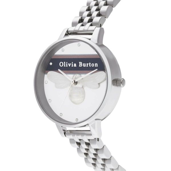 オリビアバートン OLIVIA BURTON ヴァースティ ラッキー ビー ピンク ＆ ネイビー ストライプ ＆ シルバー ブレスレット 34mm 腕時計