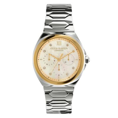 スポーツ リュクス 36mm ラスター シルバー&ゴールド マルチファンクション ホワイト マザーオブパール