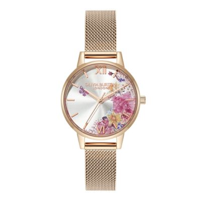 シグネチャー 30mm イラストレイテッド フローラル ローズゴールド メッシュ ウォッチ